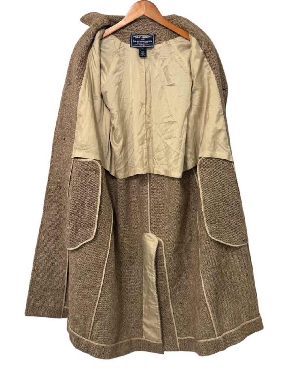 Polo Sport Ralph Lauren Sportswoman Vintage 90s Tweed Wool Herringbone Overcoat - Picture 10 of 16
